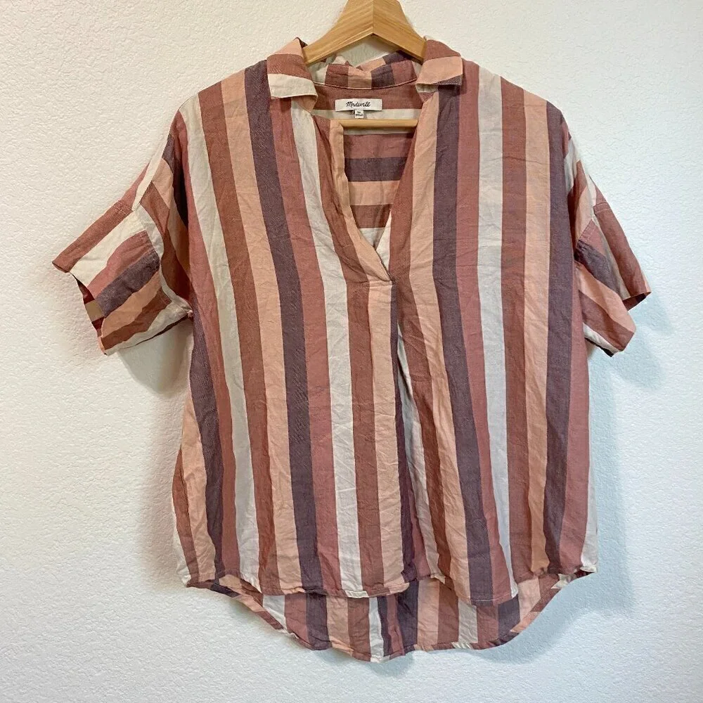 Madewell Striped Blouse in Brown and Cream - Picture 2 of 9